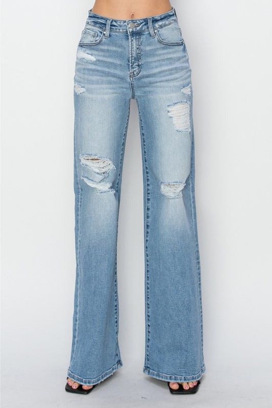 High Rise-Wide-Heavy Distressed Jeans