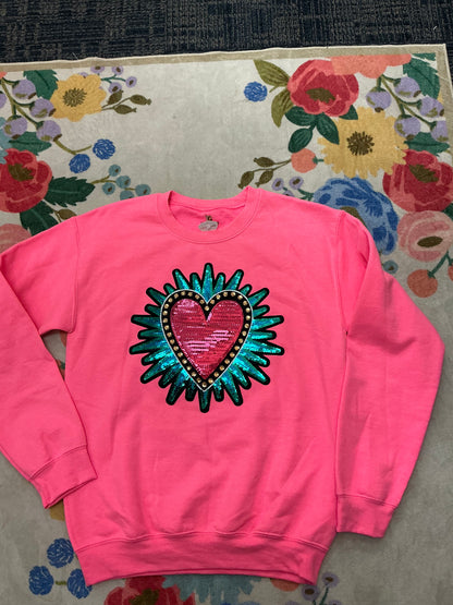 Pink and blue heart sweater