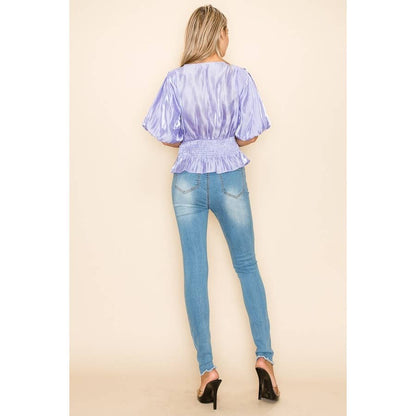 Lottie Balloon Sleeve Satin Blouse