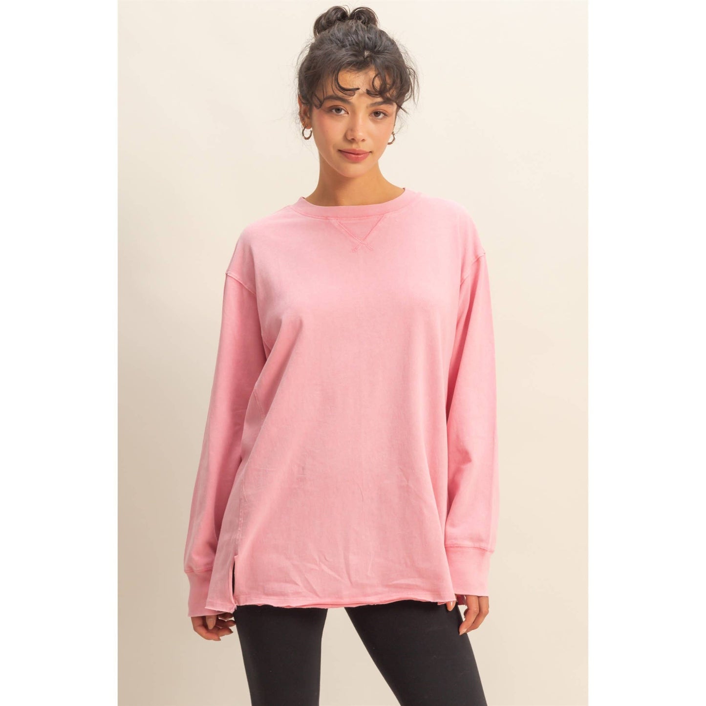 Mineral Washed Drop Shoulder Long Sleeve T-Shirt