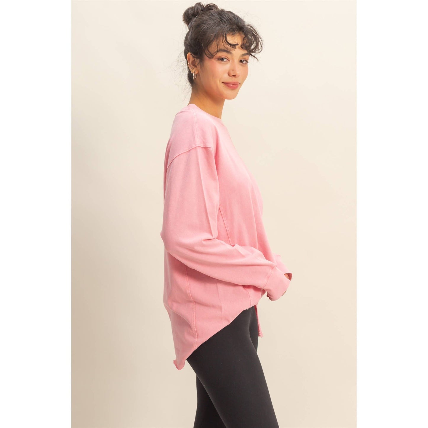 Mineral Washed Drop Shoulder Long Sleeve T-Shirt