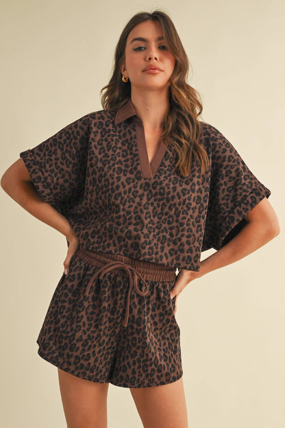 TARA LEOPARD CROPPED SHORT SLEEVE AND SHORTS SET