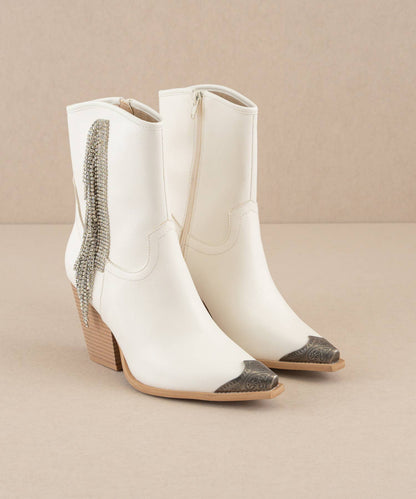 Kai White Rhinestone Fringe Boots