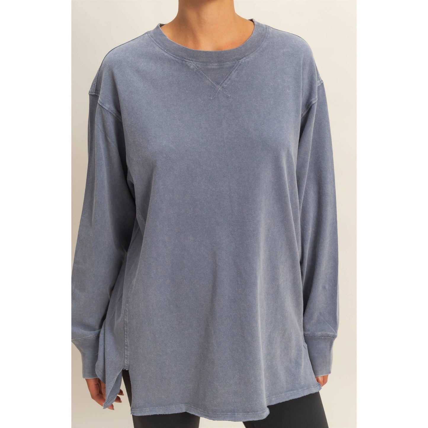 Mineral Washed Drop Shoulder Long Sleeve T-Shirt