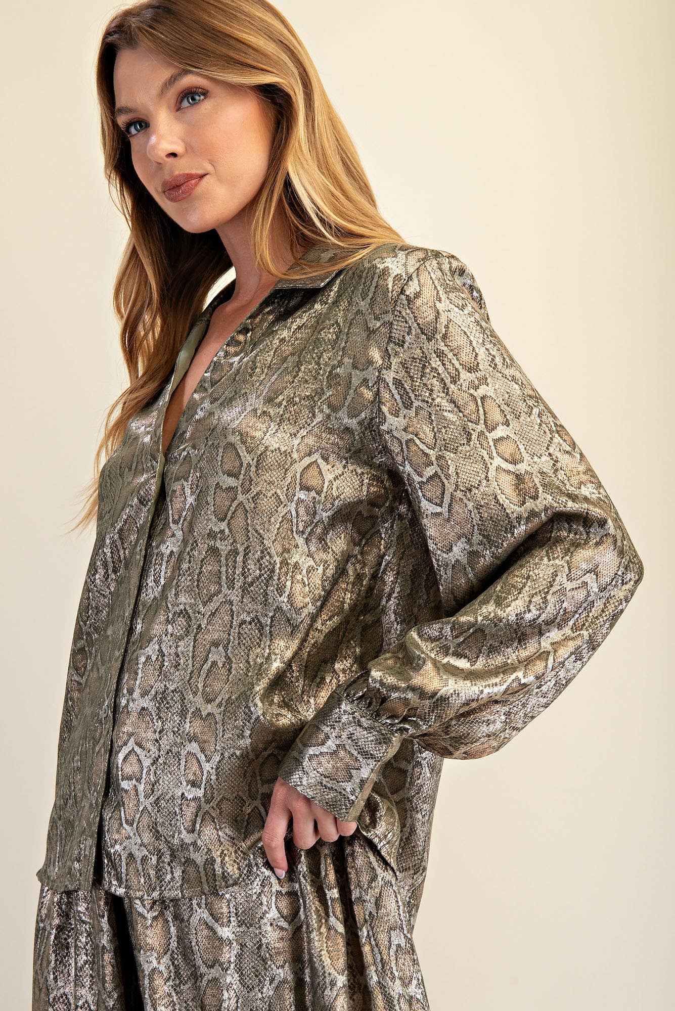 V-Neck Collar Button Down Shirt