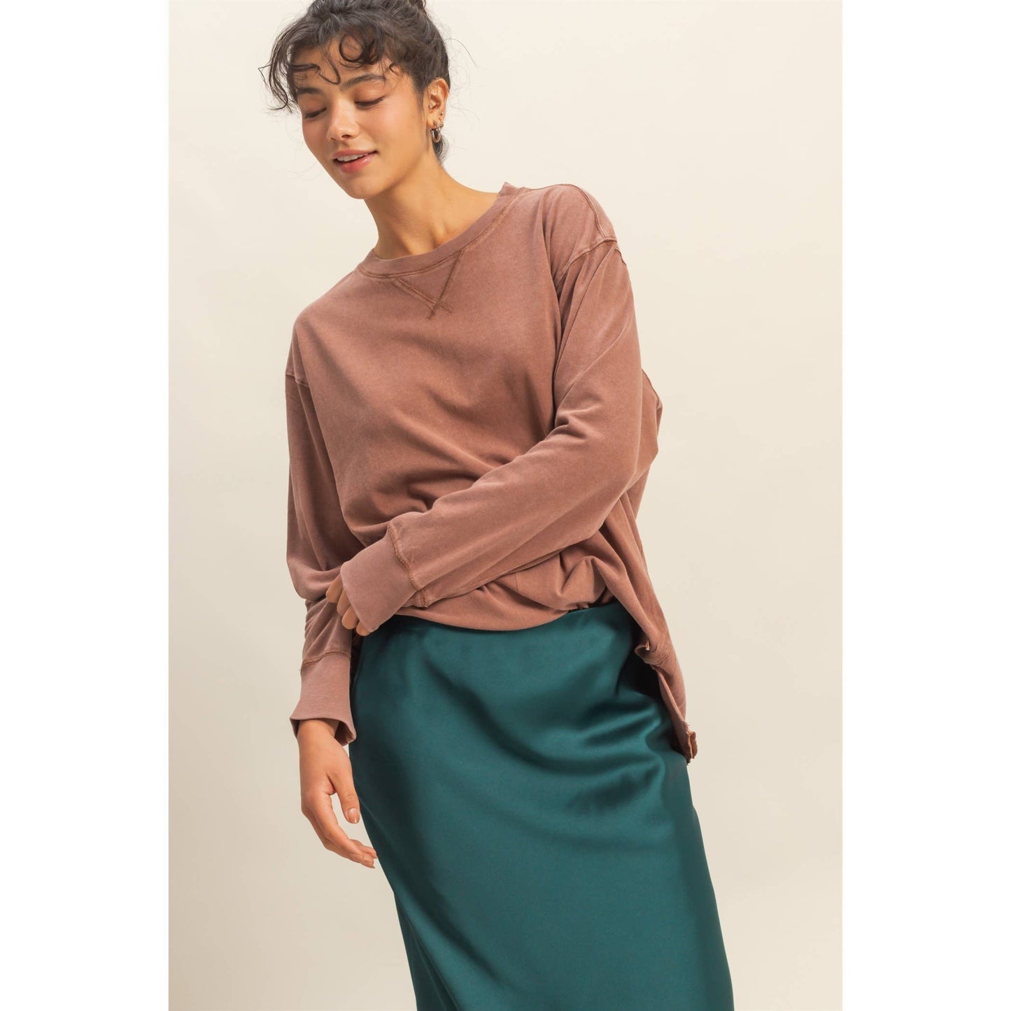 Mineral Washed Drop Shoulder Long Sleeve T-Shirt