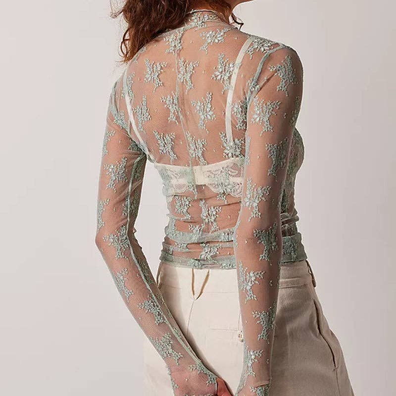 Lux Layering Floral Lace See Through Mesh Top Blouse