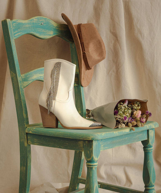 Kai White Rhinestone Fringe Boots