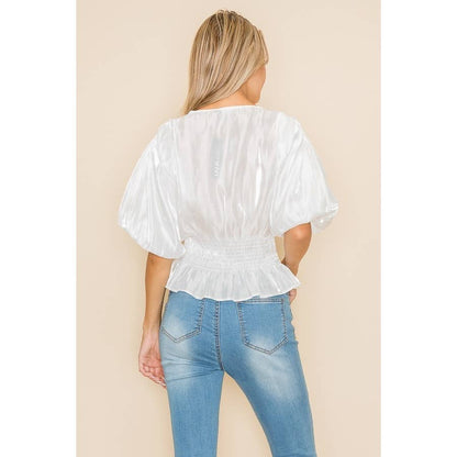 Lottie Balloon Sleeve Satin Blouse