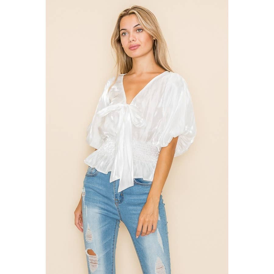 Lottie Balloon Sleeve Satin Blouse