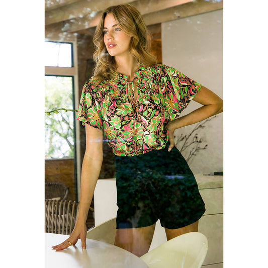 Short Sleeve Flower Print Top