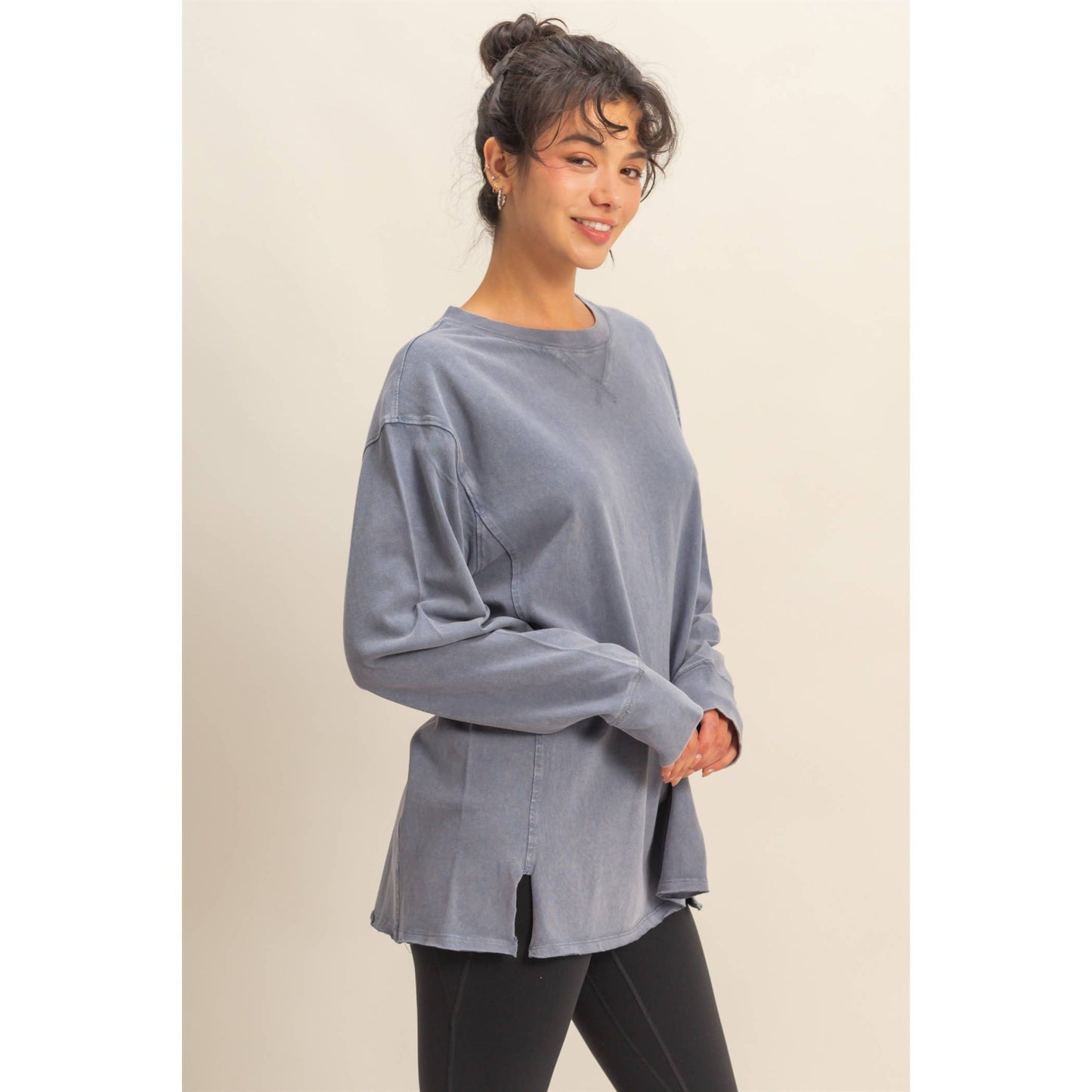 Mineral Washed Drop Shoulder Long Sleeve T-Shirt