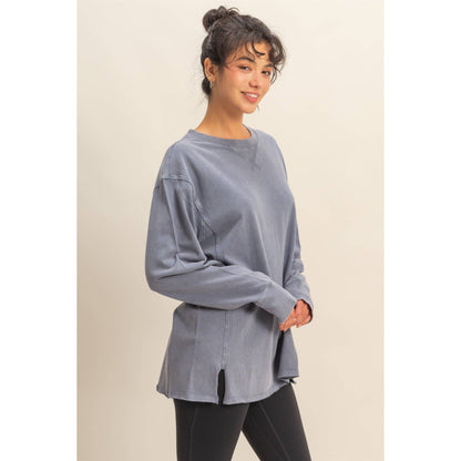 Mineral Washed Drop Shoulder Long Sleeve T-Shirt