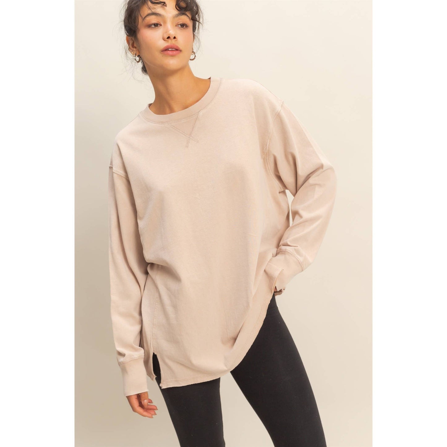 Mineral Washed Drop Shoulder Long Sleeve T-Shirt