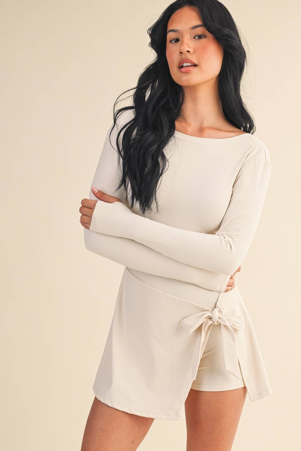 Dreamy Long Sleeve Wrap Tie Front Dress