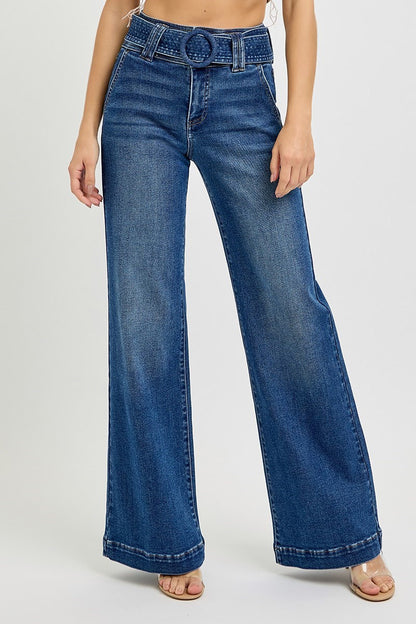 High rise belted jeans