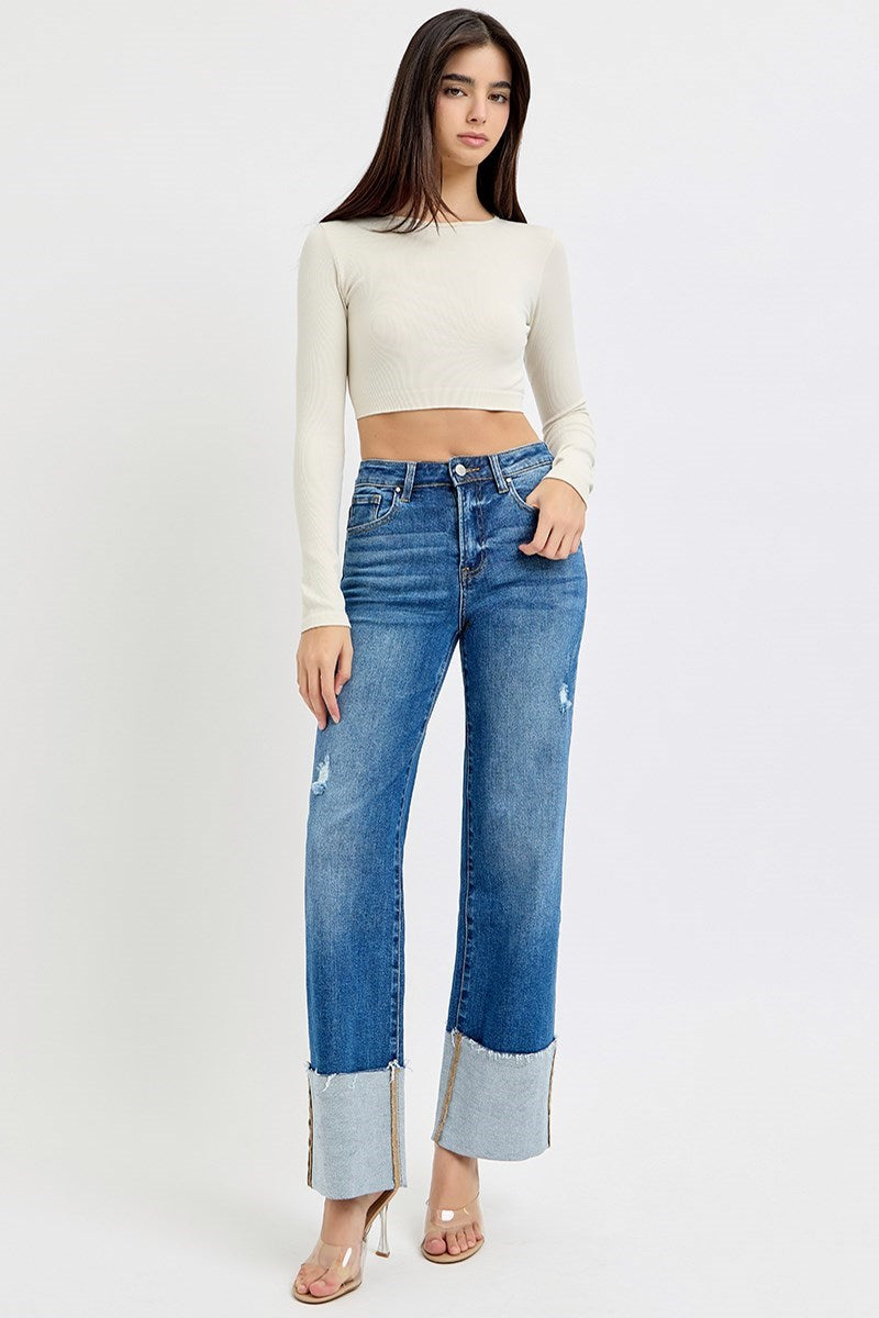 High Rise ankle cuffed jeans