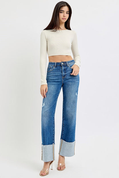 High Rise ankle cuffed jeans