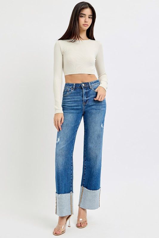 High Rise ankle cuffed jeans