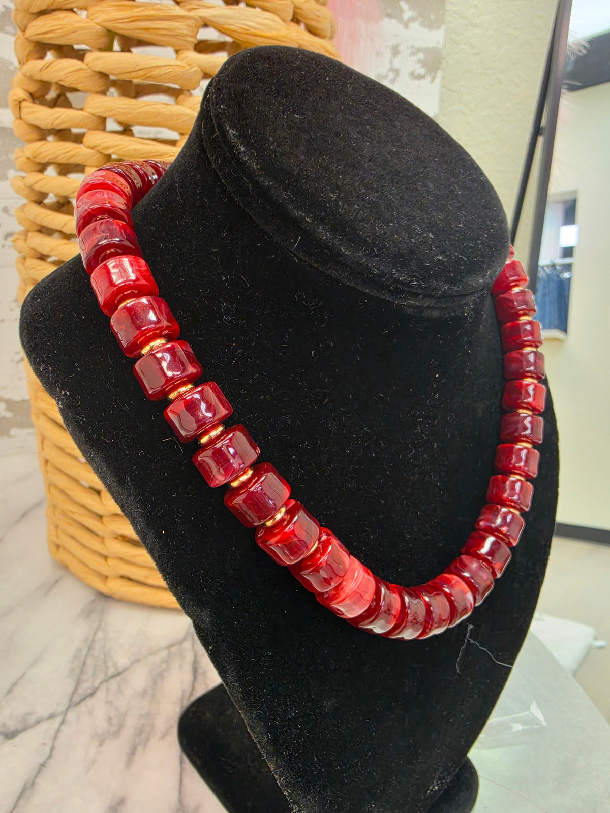 Maroon beaded necklace