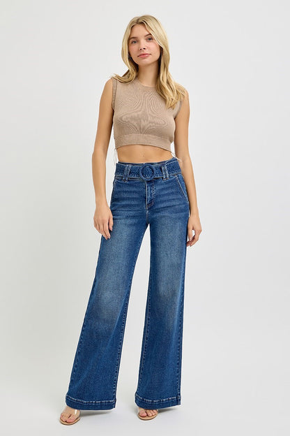 High rise belted jeans