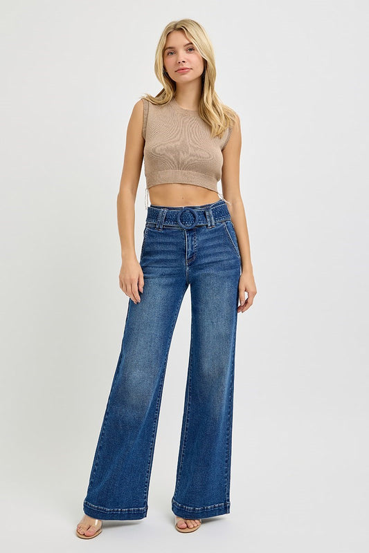 High rise belted jeans