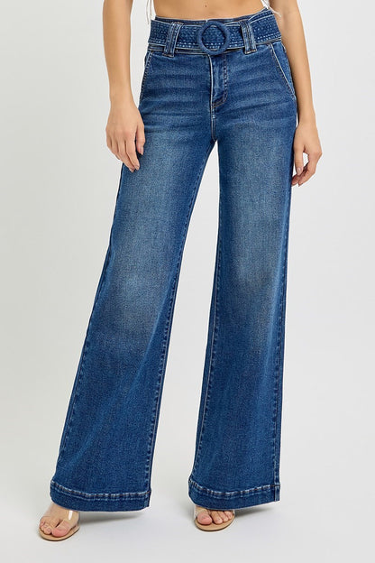 High rise belted jeans