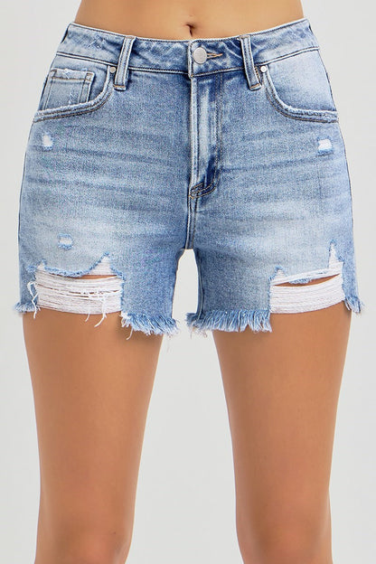 High rise distressed shorts